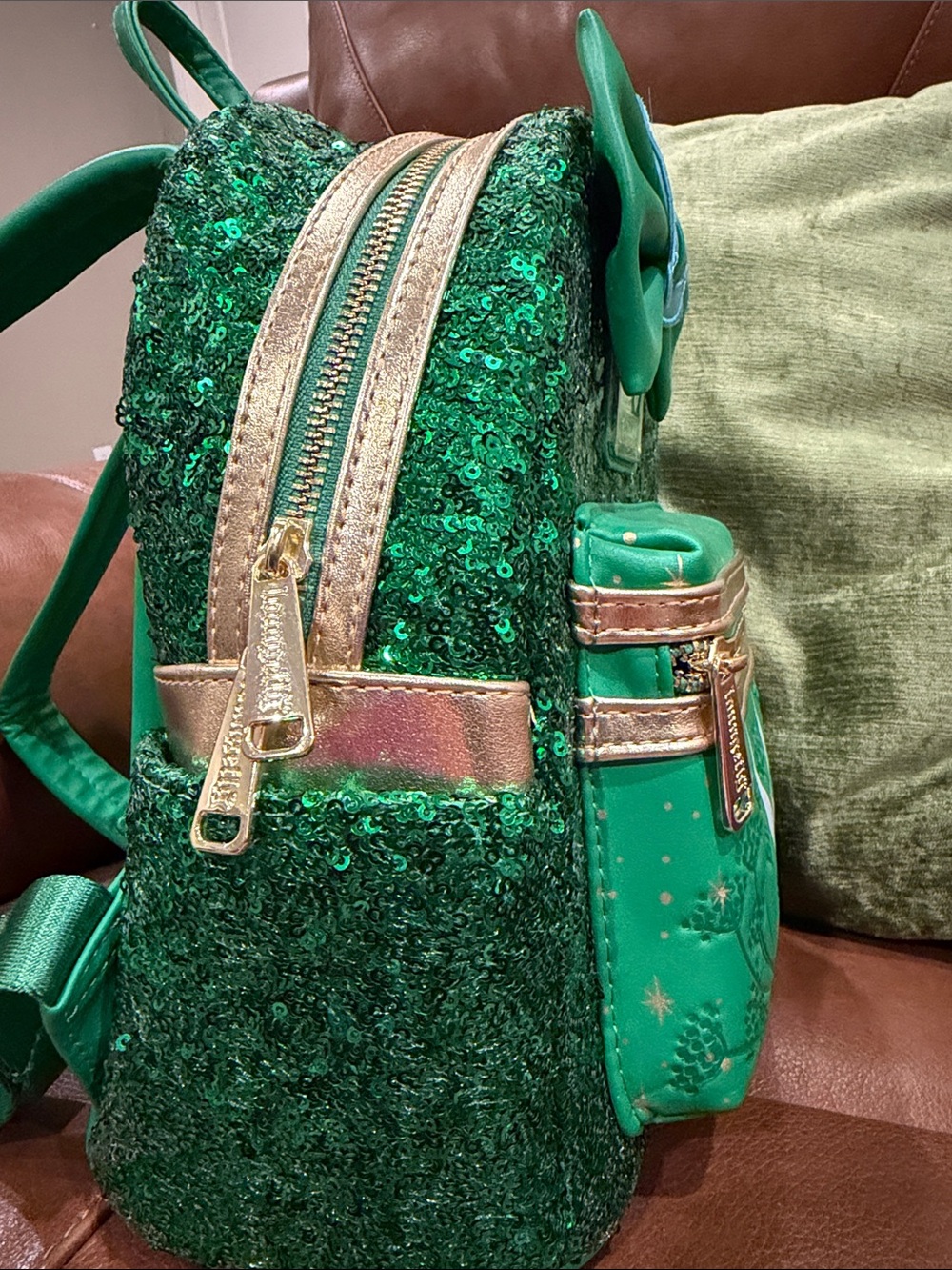 Loungefly Green Sequin Tinker Bell Mini Backpack and Peter Pan Wallet - Picture 8 of 17
